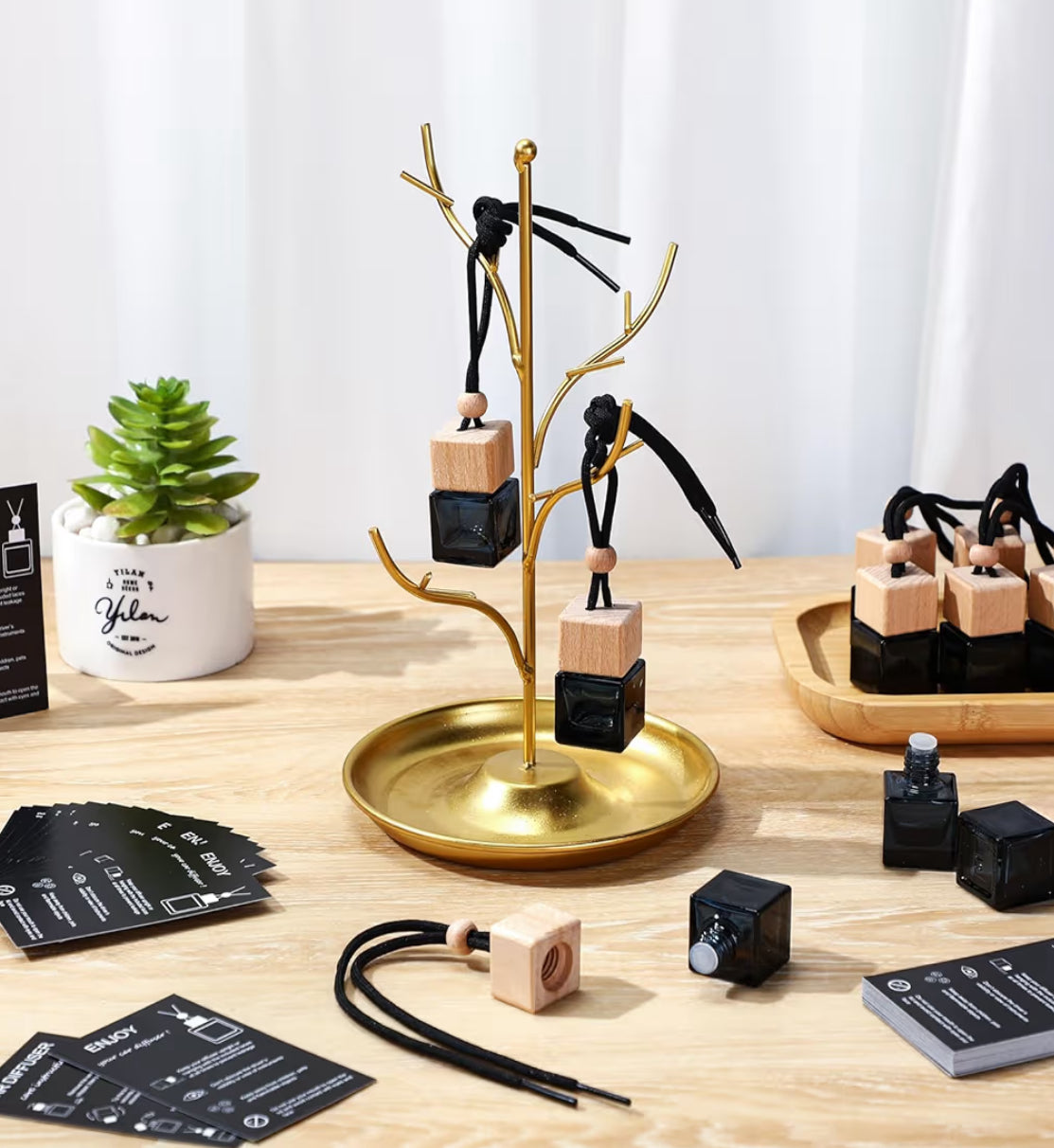 Boao 50 Sets Hanging Car Air Freshener Diffuser Bottles With 2 X 3.54 Inch Car Diffuser Instructions Cards For Empty Essential Oil Bottles(Black Square,Black Card)