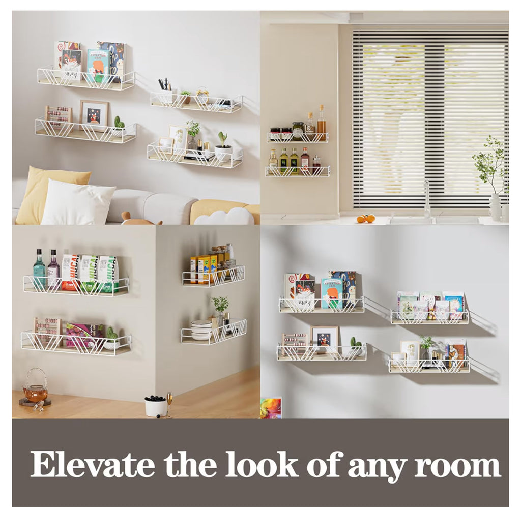 Amaoot Floating Shelves For Wall Set Of 4, Different Sizes Mounted Wood Floating Shelf, Wall Shelves For Living Room, Bedroom, Bathroom, Kitchen, Farmhouse Decor, Office