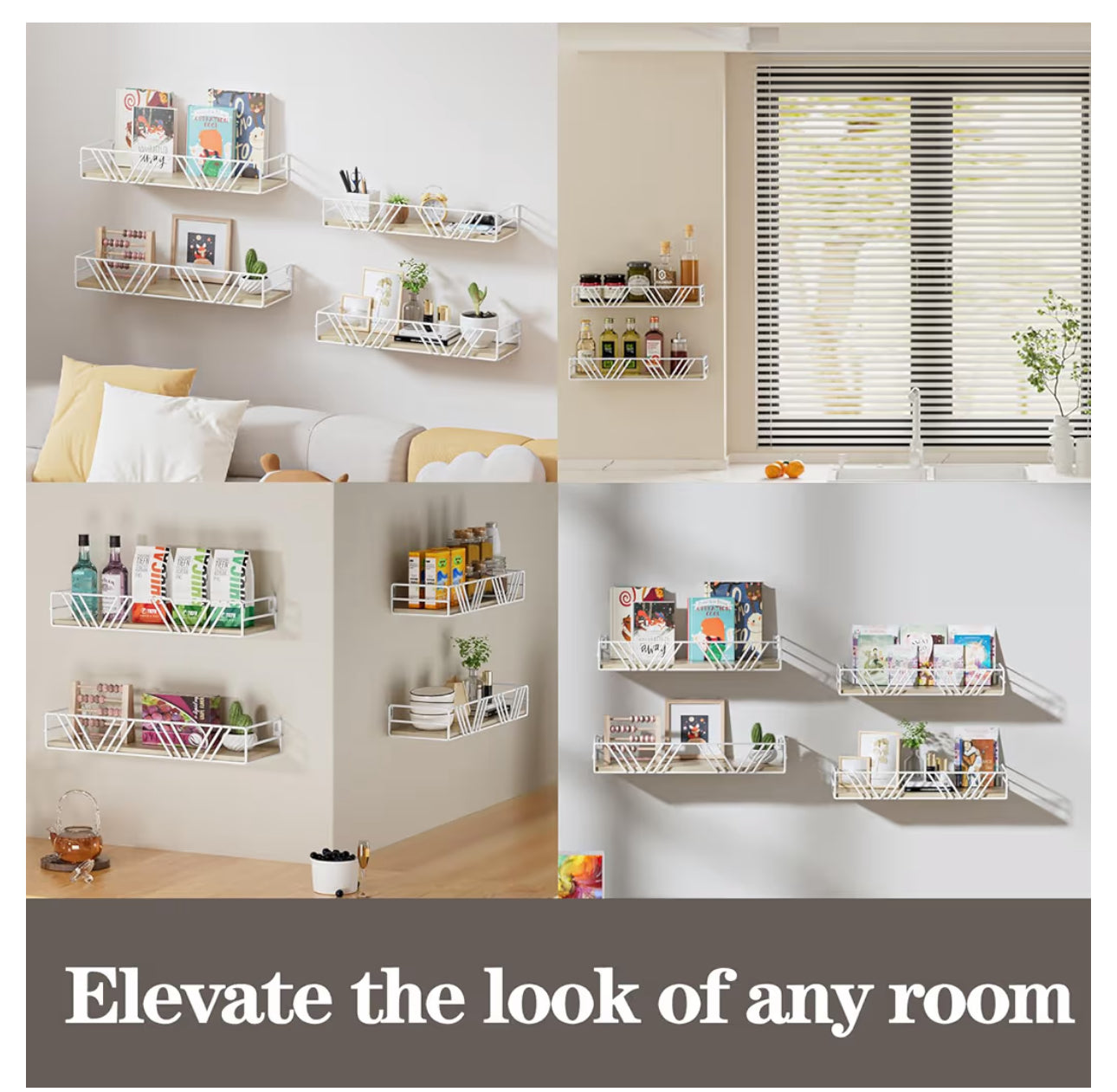 Amaoot Floating Shelves For Wall Set Of 4, Different Sizes Mounted Wood Floating Shelf, Wall Shelves For Living Room, Bedroom, Bathroom, Kitchen, Farmhouse Decor, Office