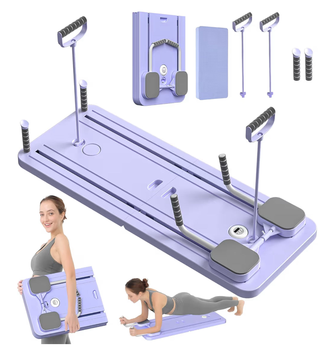 JANUA 5 In 1 Pilates Sliding Board Set, Multi-Purpose Foldable Pilates Reformer For Home, Purple