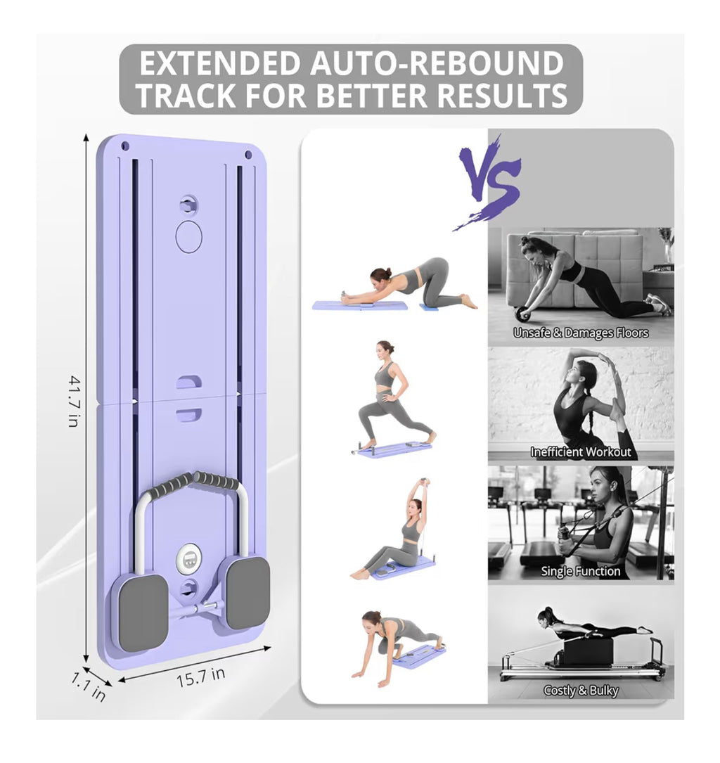 JANUA 5 In 1 Pilates Sliding Board Set, Multi-Purpose Foldable Pilates Reformer For Home, Purple
