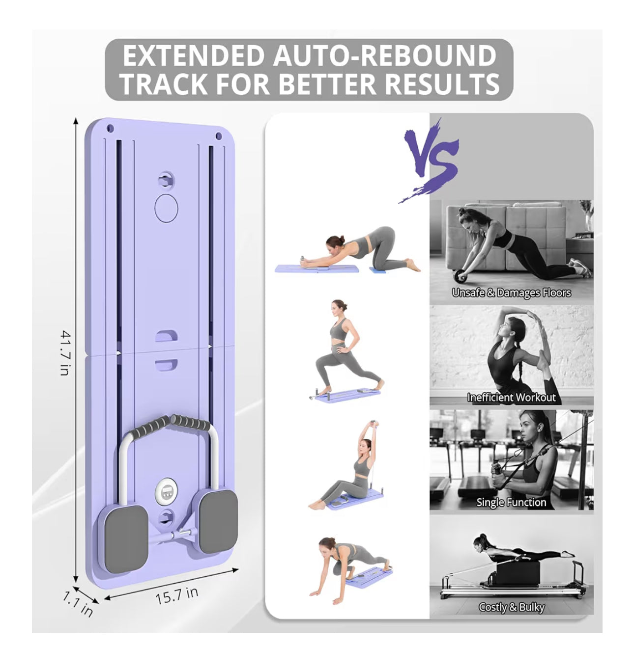 JANUA 5 In 1 Pilates Sliding Board Set, Multi-Purpose Foldable Pilates Reformer For Home, Purple