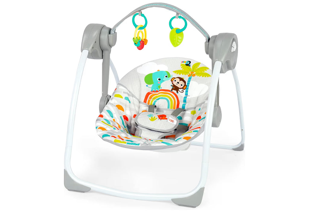 Bright Starts Playful Paradise Portable Compact Automatic Baby Swing With Music, Unisex, Newborn +