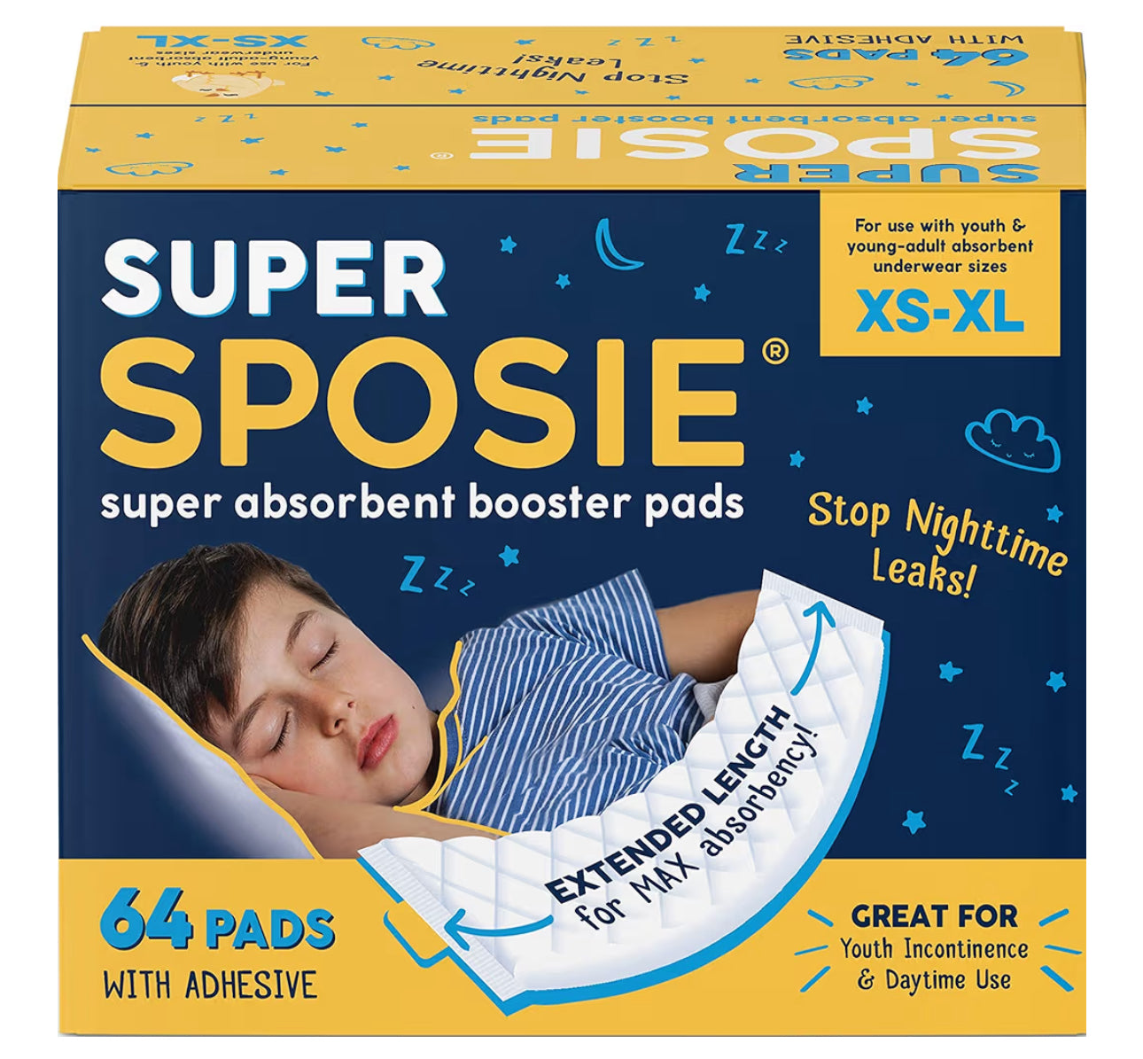 Super Sposie Booster Pads, Max Absorbency For Nighttime Diapers, Use With Overnight Diapers Size 5+ And Night Time Pull Ups, Incontinence Protection