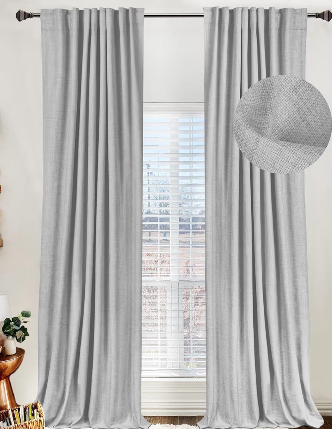 100% Blackout Shield Linen Blackout Curtains For Bedroom 84 Inches Long, Back Tab/Rod Pocket Living Room Drapes, Thermal Insulated Blackout Curtains 2 Panels Set, 50" W X 84" L, Ash Grey