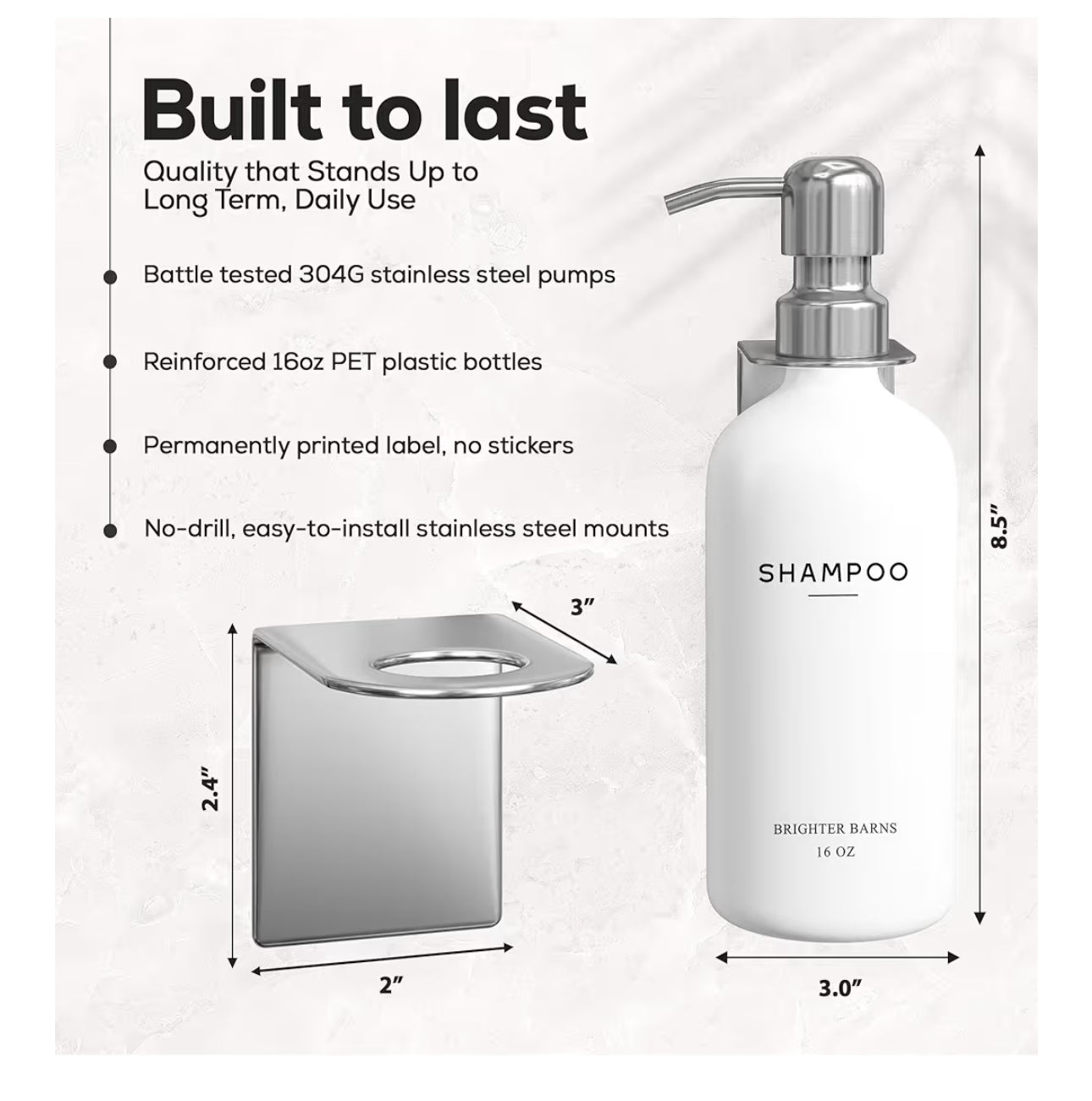 Luxury Shampoo And Conditioner Dispenser Set Wall Mounted By Brighter Barns - Refillable Shampoo Dispenser For Shower Wall - Shower Bottles 3 Chamber No Drill For Guest Bathroom, Airbnb, Hotel (White)