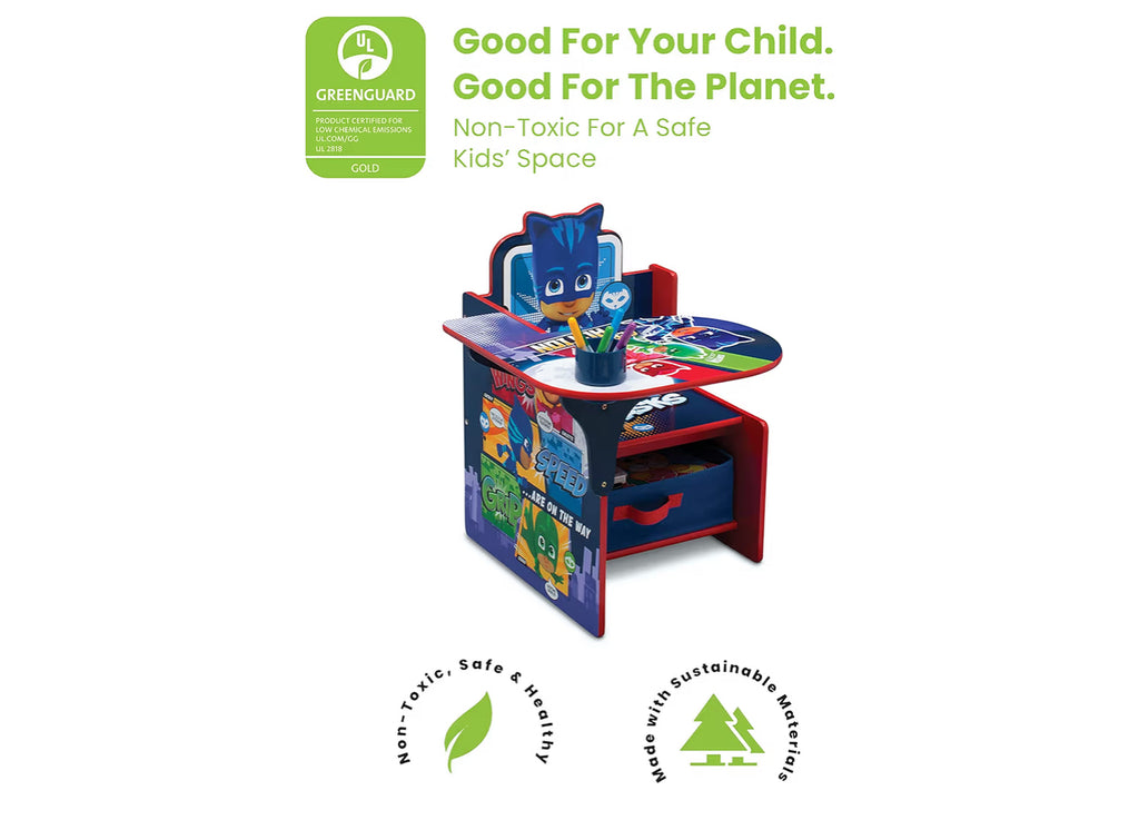 Delta Children Chair Desk With Storage Bin - Ideal For Arts & Crafts, Snack Time, Homeschooling, Homework & More - Greenguard Gold Certified, PJ Masks
