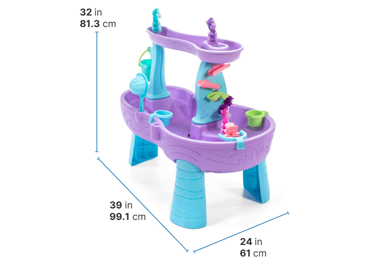 Step2 Rain Showers and Unicorns Water Table, Kids Water and Sand Activity Sensory Playset, Summer Outdoor Toys, 13 Piece Water Toy Accessories, for Toddlers 1.5+ Years Old, Blue & Purple