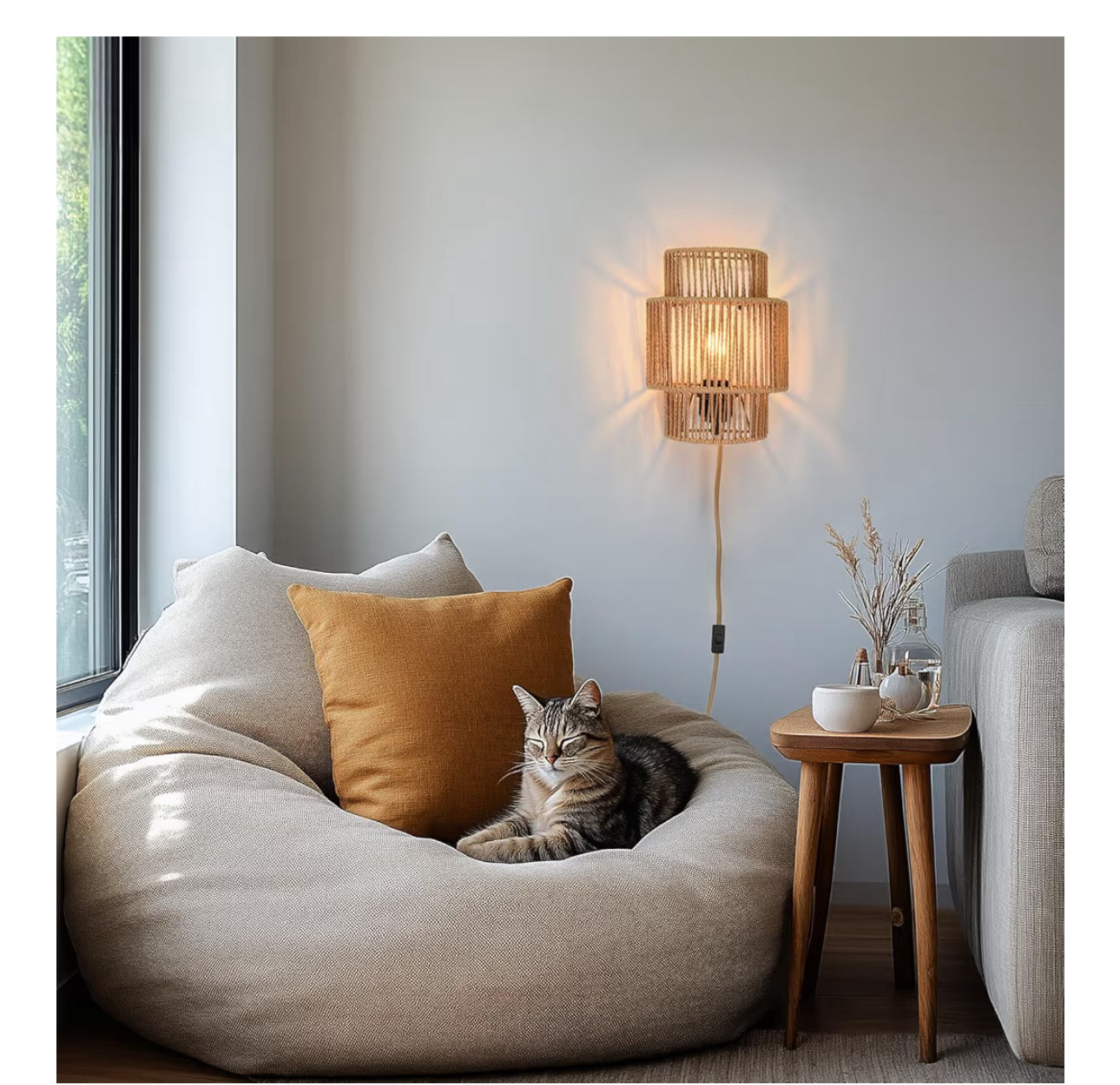 AKEETO Plug-In Wall Sconces Set Of 2, Handwoven Bohemian Wall Decor With Switch, Wall Lights Fixtures For Bedroom Living Room Hallway Porch