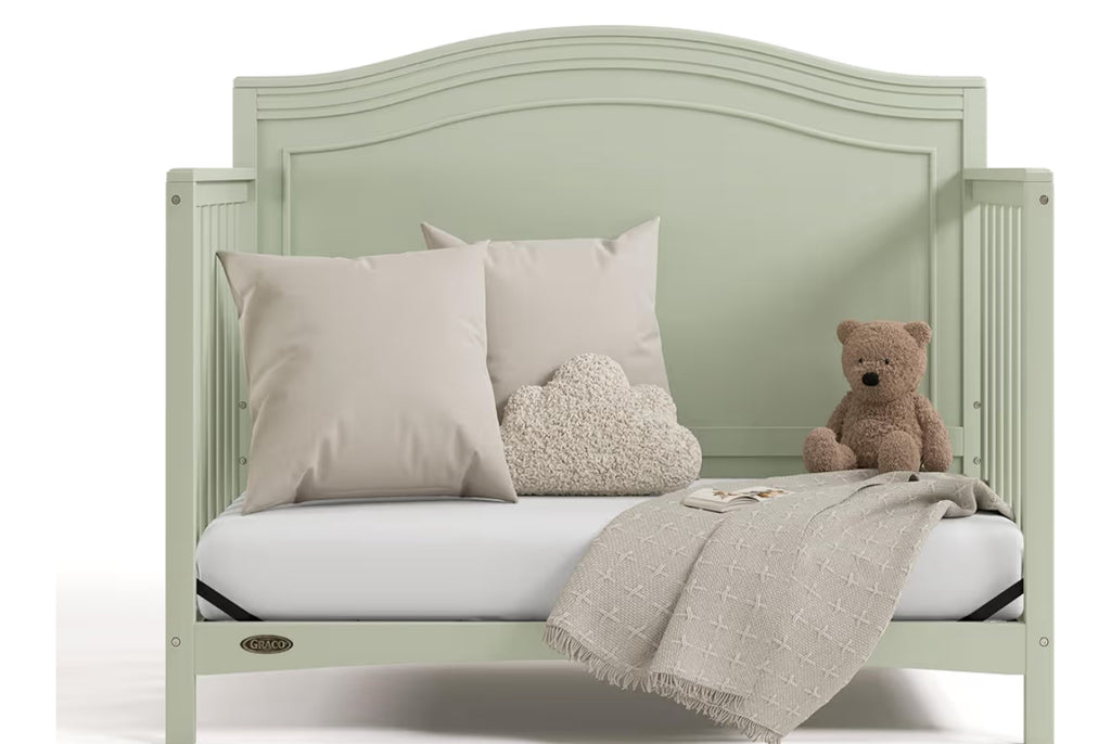 Graco Paris 4-In-1 Convertible Crib - GREENGUARD Gold Certified, Converts To Toddler Bed, Daybed And Full Bed, Fits Standard Crib Mattress, Adjustable Mattress Base, Sage