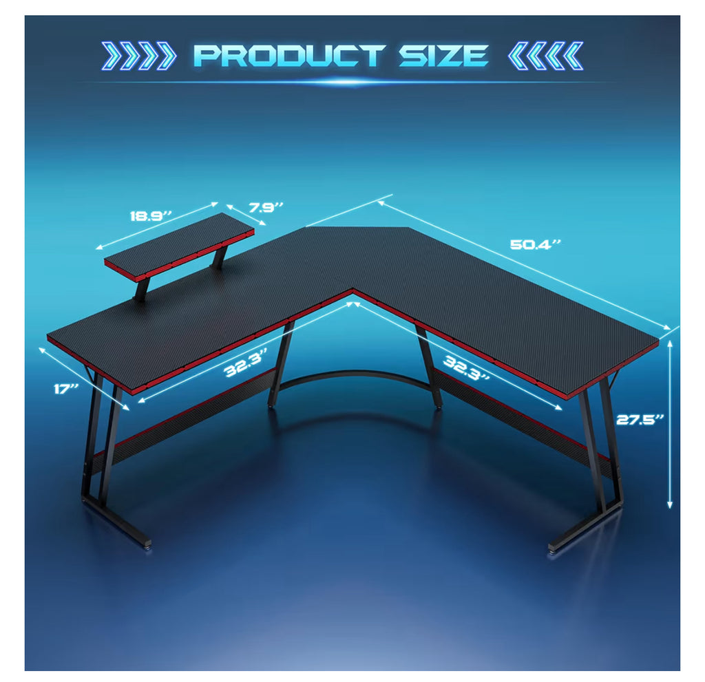 Homall L Shaped Gaming Desk Computer Corner Desk PC Gaming Desk Table With Large Monitor Riser Stand For Home Office Sturdy Writing Workstation (Black, 51 Inch)