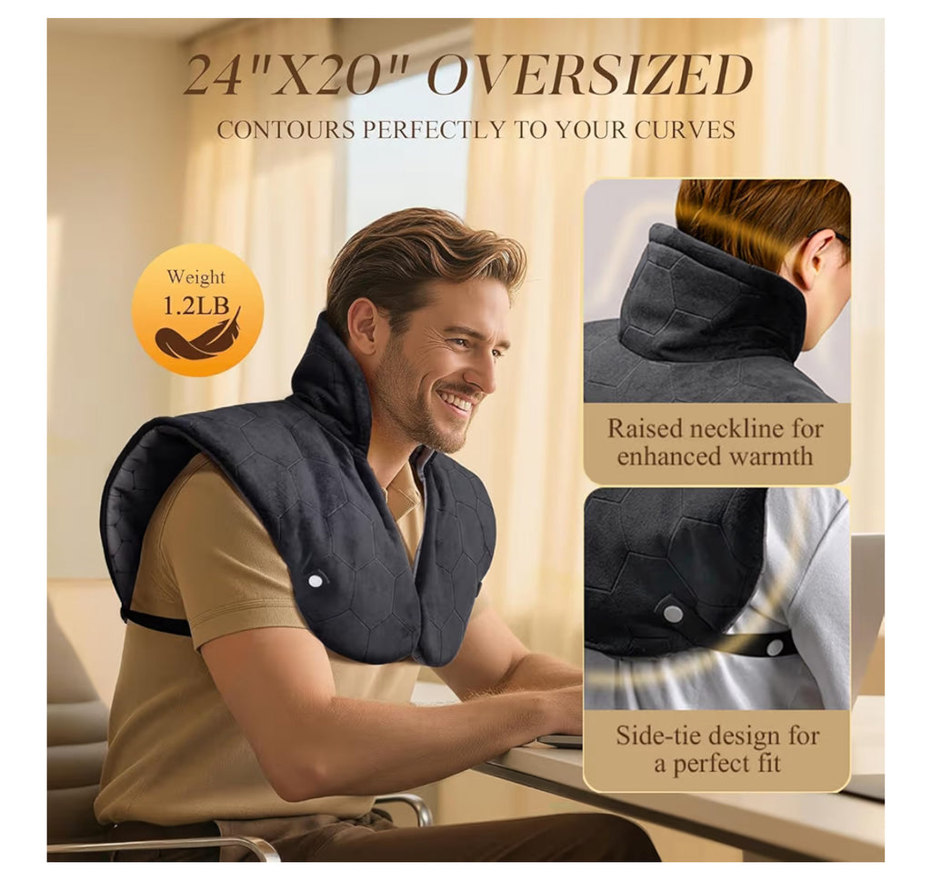InVarme Neck And Shoulder Heating Pad: 2X Graphene Extra Hot Max 160? For Faster Deeper Pain Relief - 4H Auto Shut Off For Home Office Use - Machine Washable - Gifts For Dad Grandpa Husband