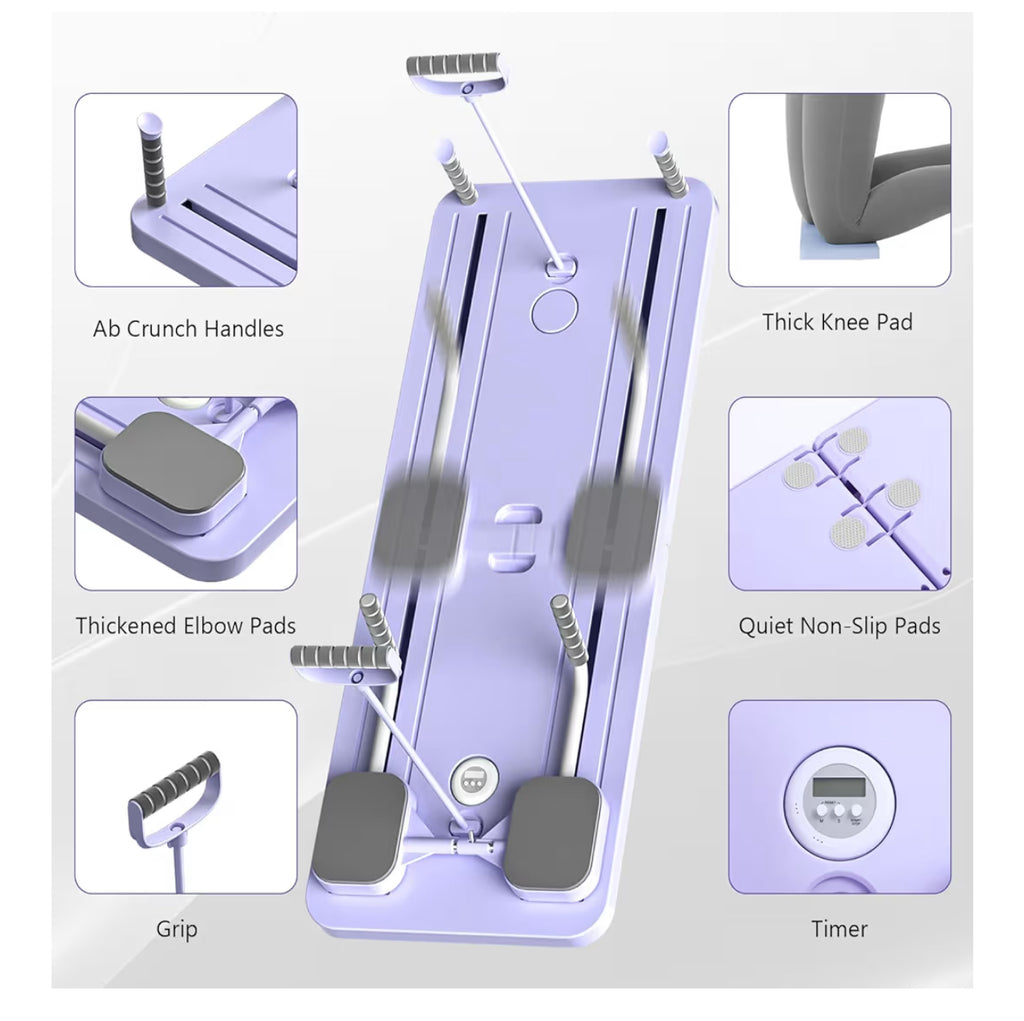 JANUA 5 In 1 Pilates Sliding Board Set, Multi-Purpose Foldable Pilates Reformer For Home, Purple