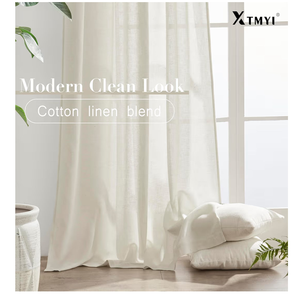 Extra Wide Curtains 70 In Width For 60 & 72 Inch Window,Pleated Back Tab Linen Semi Sheer Full Length Curtains For Living Room Sliding Glass Door 2 Panel Set,72x84,70x84,6FT X 84 Inches Long,Cream