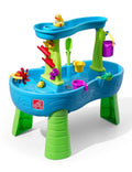 Step2 Rain Showers Splash Pond Water Table, Kids Water and Sand Activity Sensory Playset, Summer Outdoor Toys, 13 Piece Water Toy Accessories, For Toddlers 1.5+ Years Old, Blue & Green