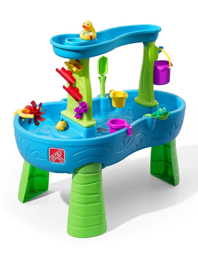 Step2 Rain Showers Splash Pond Water Table, Kids Water and Sand Activity Sensory Playset, Summer Outdoor Toys, 13 Piece Water Toy Accessories, For Toddlers 1.5+ Years Old, Blue & Green
