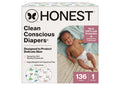 The Honest Company Comfort Dry Disposable Daytime Diapers For Sensitive Skin, Hypoallergenic, All The Alpacas + Turtle Time, Super Club Box Size 1 (8–14 Lbs), 136 Count