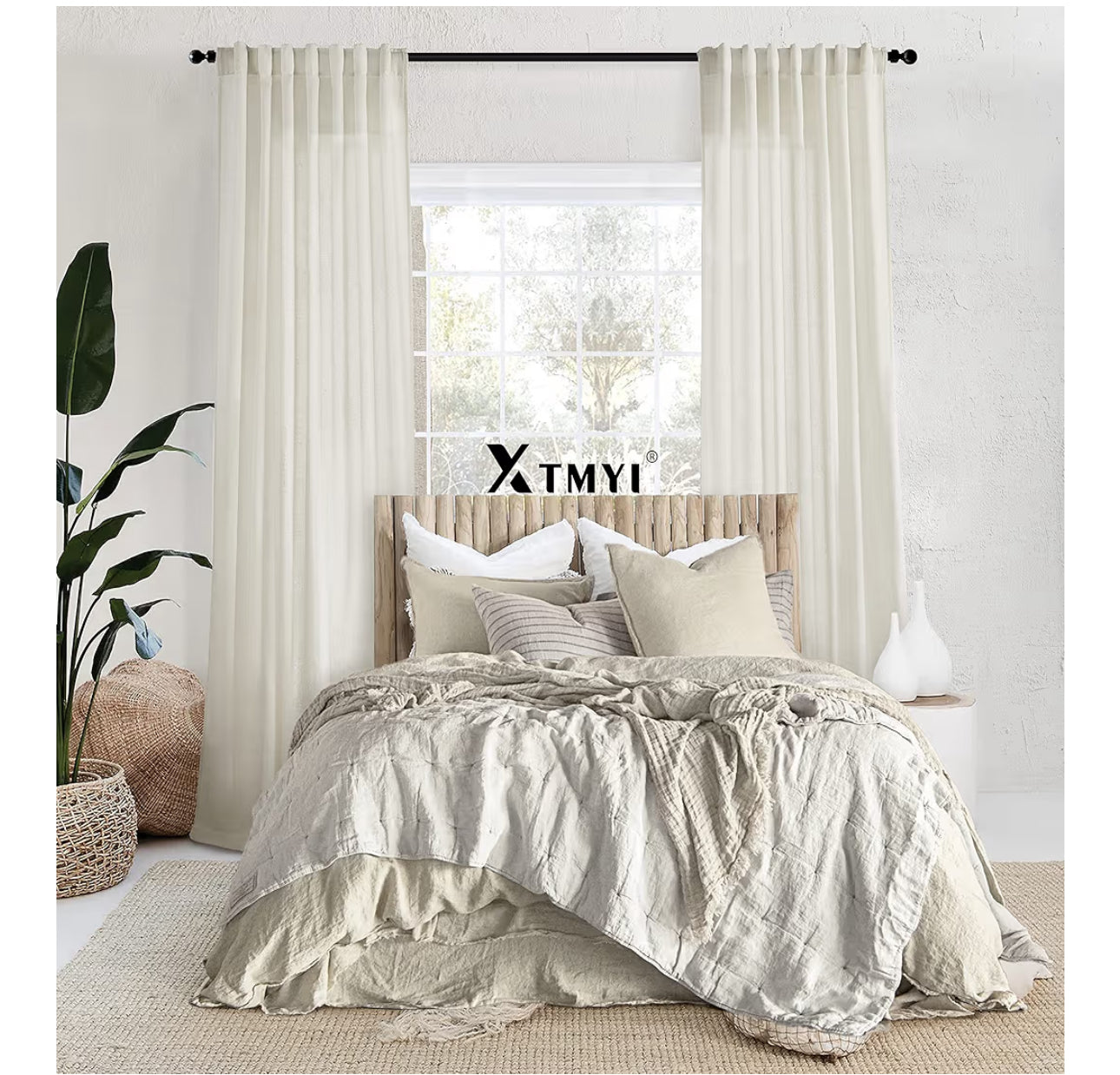 Extra Wide Curtains 70 In Width For 60 & 72 Inch Window,Pleated Back Tab Linen Semi Sheer Full Length Curtains For Living Room Sliding Glass Door 2 Panel Set,72x84,70x84,6FT X 84 Inches Long,Cream