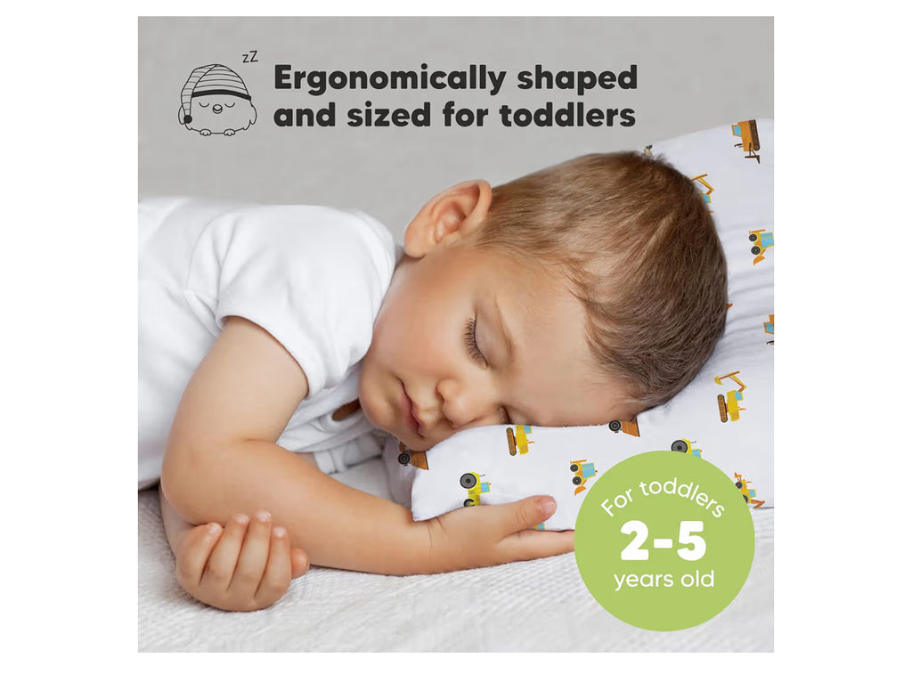 Toddler Pillow With Pillowcase - 13x18 My Little Dreamy Kids Travel Bed Pillows For Sleeping, Organic Cotton Small Pillowcase, Soft & Breathable, Machine Washable, Toddlers 2-5 Years Old(Construction)