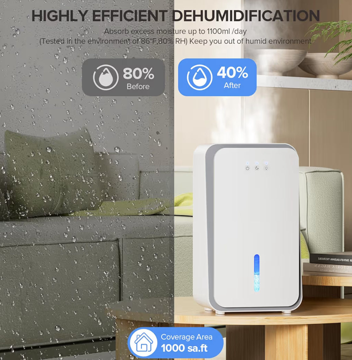Dehumidifier For Home,1000 Sq.ft Dehumidifier For Basement Bathroom Bedroom With Auto Shut Off, Built-In Aromatherapy Diffuser,7 Colors LED Light, Quiet Dehumidifiers With Sleep Mode(CS08-Cream)