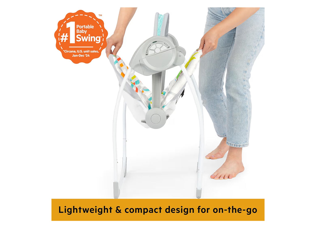 Bright Starts Playful Paradise Portable Compact Automatic Baby Swing With Music, Unisex, Newborn +