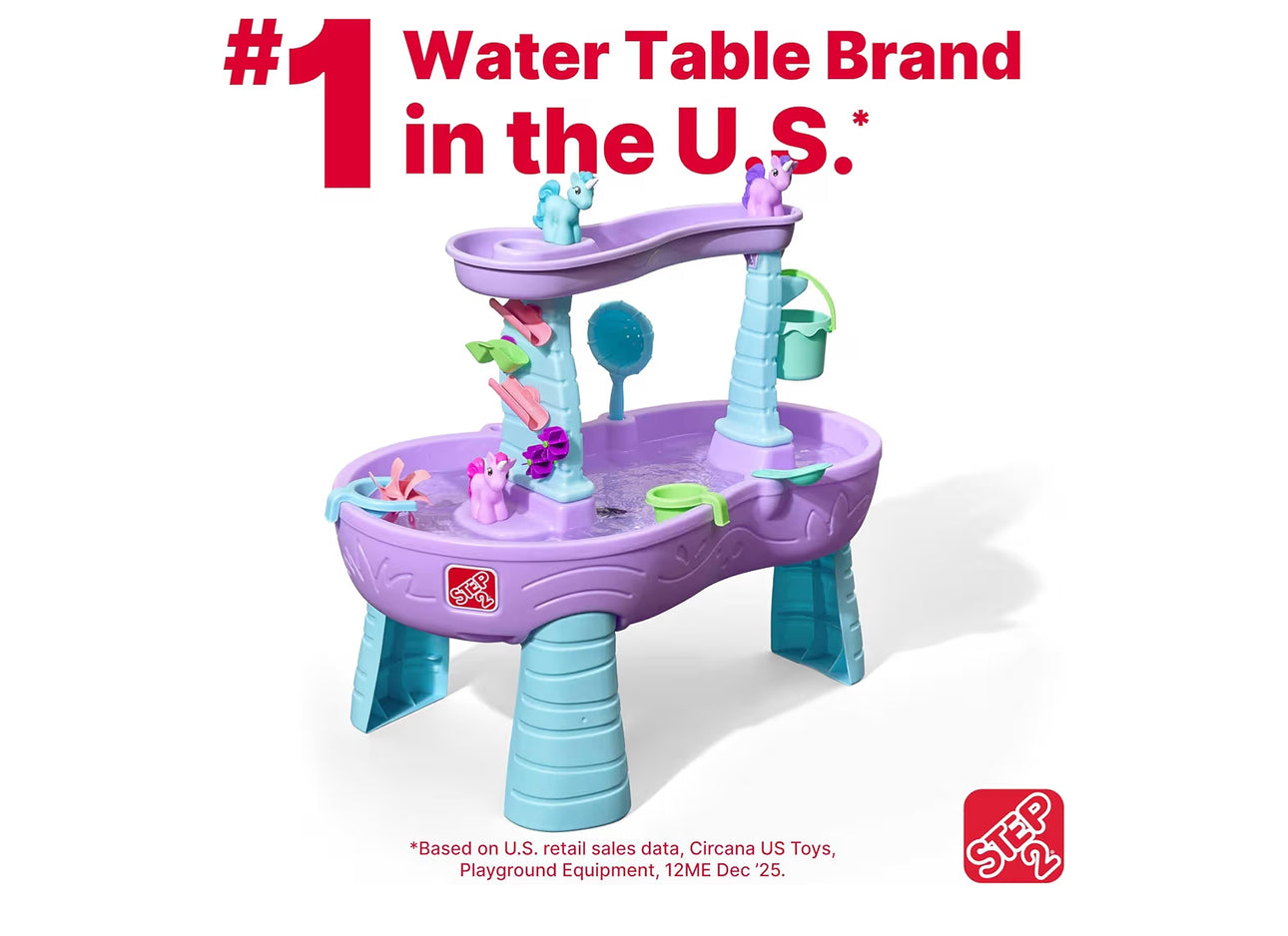 Step2 Rain Showers and Unicorns Water Table, Kids Water and Sand Activity Sensory Playset, Summer Outdoor Toys, 13 Piece Water Toy Accessories, for Toddlers 1.5+ Years Old, Blue & Purple