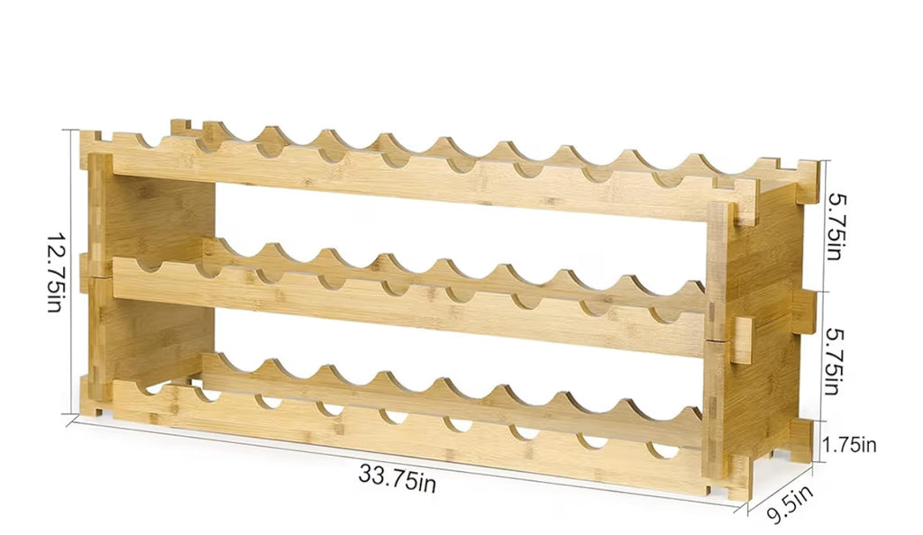 Finnhomy Wine Rack 27-Bottle 3-Tier Natural Bamboo Display Wine Storage Shelves Stackable Wine Bottle Holder