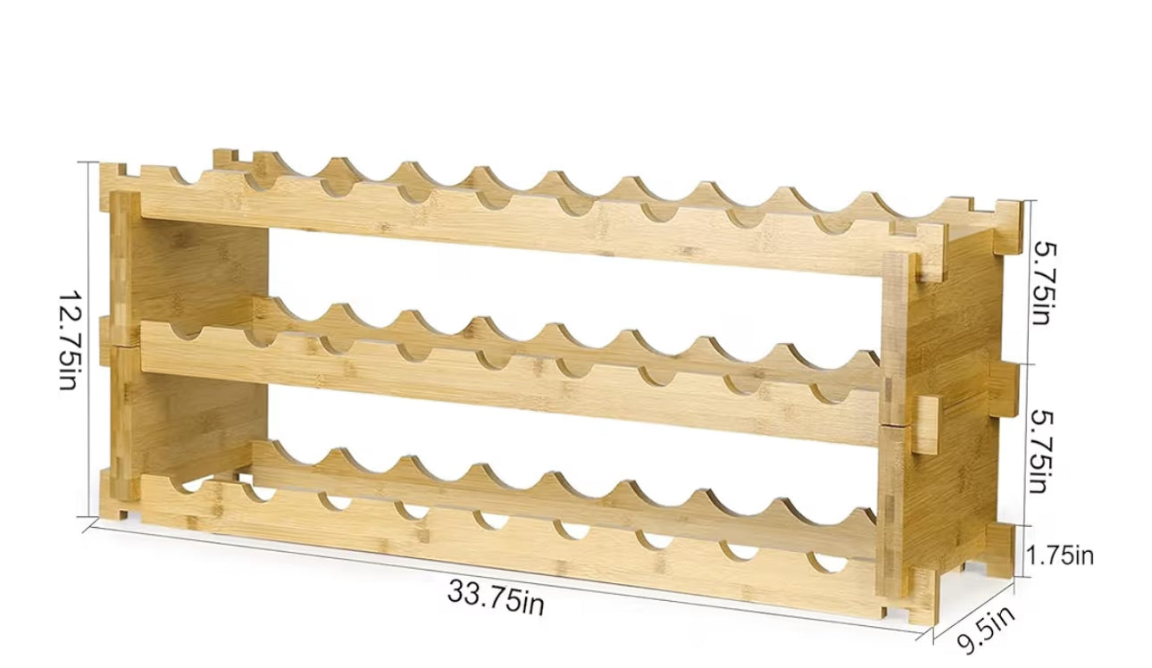 Finnhomy Wine Rack 27-Bottle 3-Tier Natural Bamboo Display Wine Storage Shelves Stackable Wine Bottle Holder