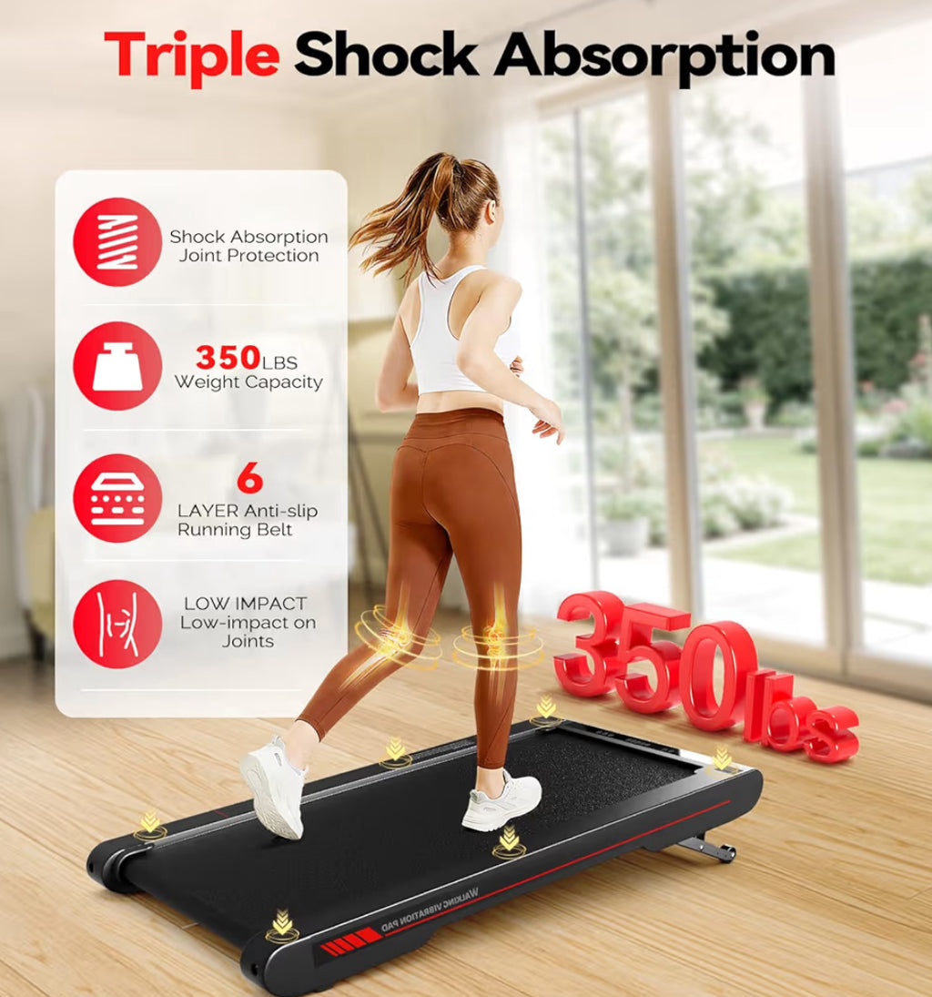 Walking Pad Treadmill With APP, 3 In 1 Under Desk Treadmills, 2.5HP Low Noise Walking Vibration Pad With Remote Control,Portable Treadmill For Home Office, Red