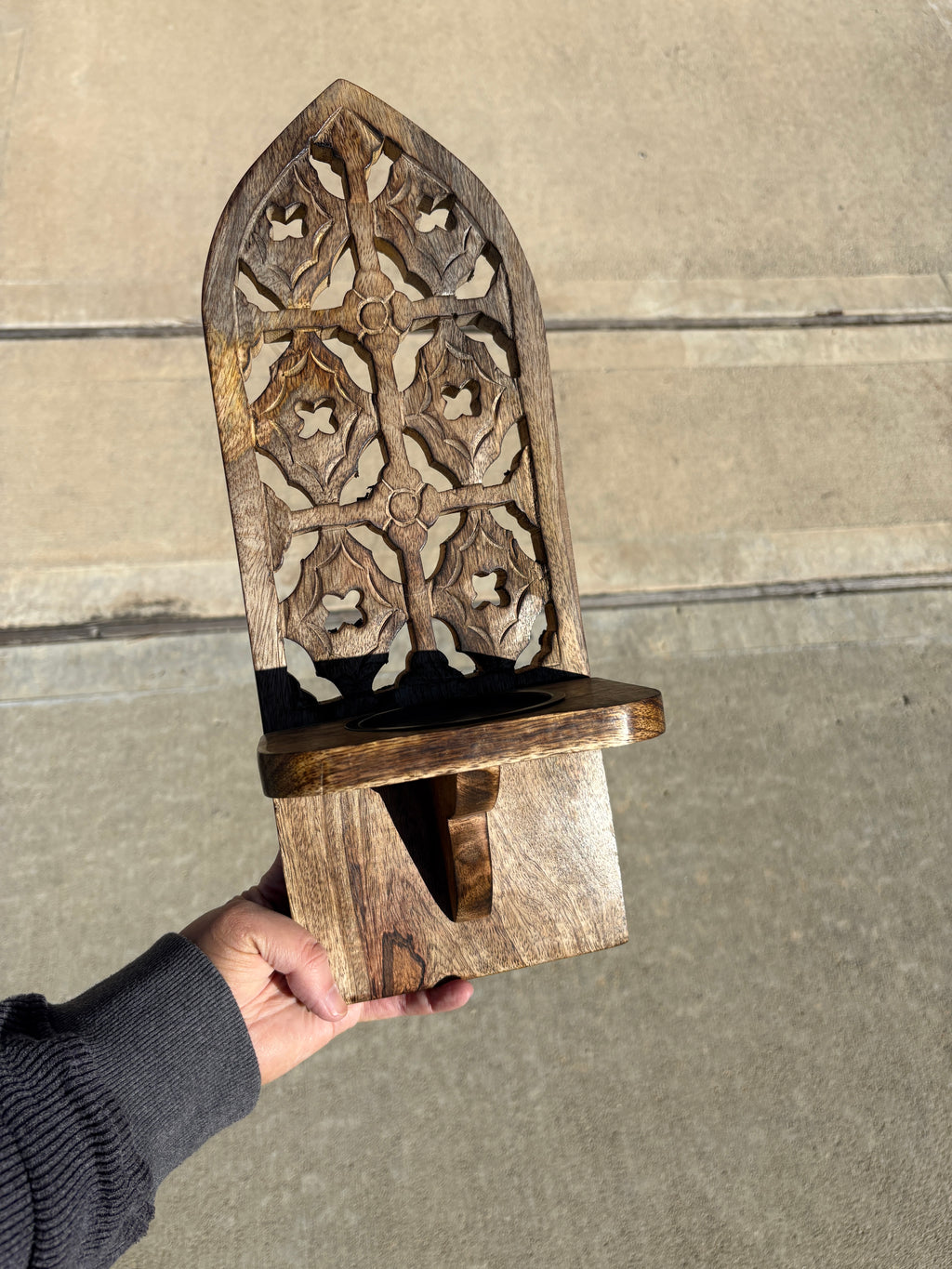 Burnt Natural Wall Mounted Candle Sconces (Set of 2) - Decorative Hand-Carved Wooden Candle Holders, Farmhouse Style, Perfect for Living Room, Bedroom & Kitchen Wall Décor - 16 Inch