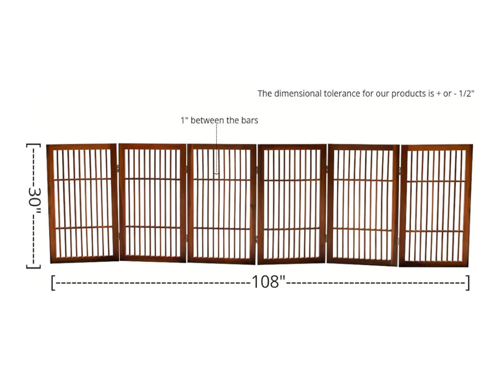 Urnporium Pet Dog Gate Freestanding, Strong Durable Folding Wooden Fence, Portable Acacia Hardwood Safety Barrier For Indoor & Outdoor Use (Brown Pet Gate, 6 Panel 30" Tall)