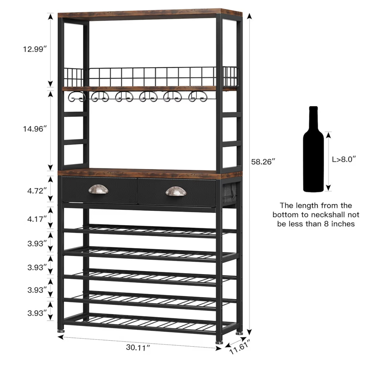 Homeiju Wine Cabinet With Storage, Wine Rack Freestanding Floor, 6-Tier With Tabletop, Drawer And Wine Storage For Home Bars