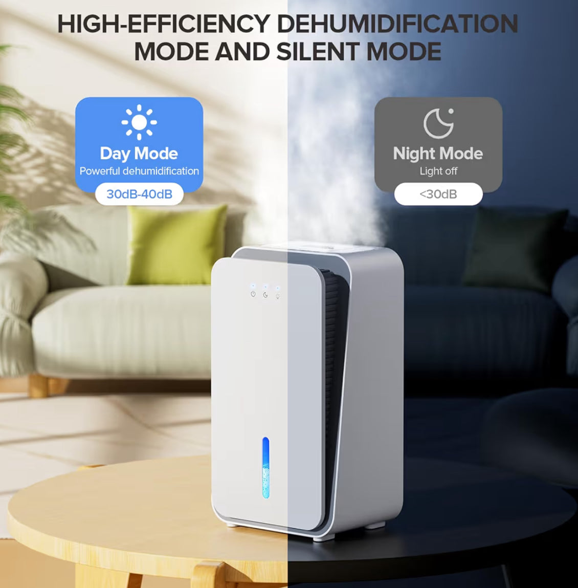 Dehumidifier For Home,1000 Sq.ft Dehumidifier For Basement Bathroom Bedroom With Auto Shut Off, Built-In Aromatherapy Diffuser,7 Colors LED Light, Quiet Dehumidifiers With Sleep Mode(CS08-Cream)