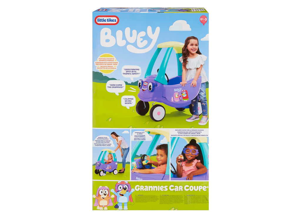 Little Tikes Bluey Grannies Car Coupe With 2 Accessories, Bluey Foot-To-Floor Ride-On, For Boys And Girls Ages 1.5-5 Years