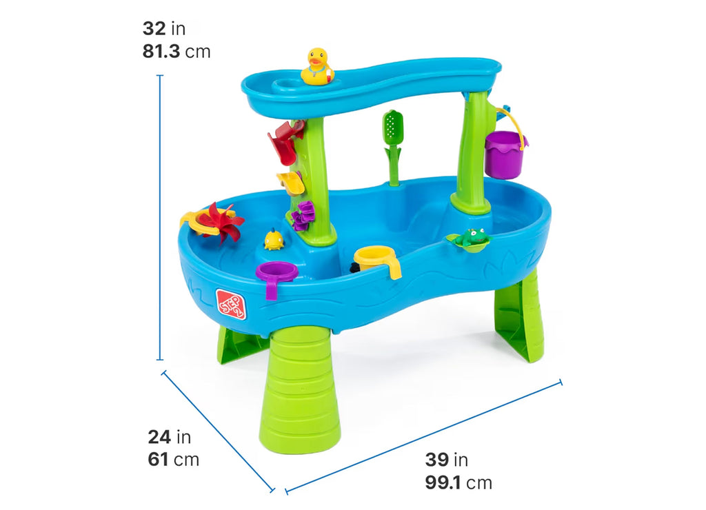 Step2 Rain Showers Splash Pond Water Table, Kids Water and Sand Activity Sensory Playset, Summer Outdoor Toys, 13 Piece Water Toy Accessories, For Toddlers 1.5+ Years Old, Blue & Green