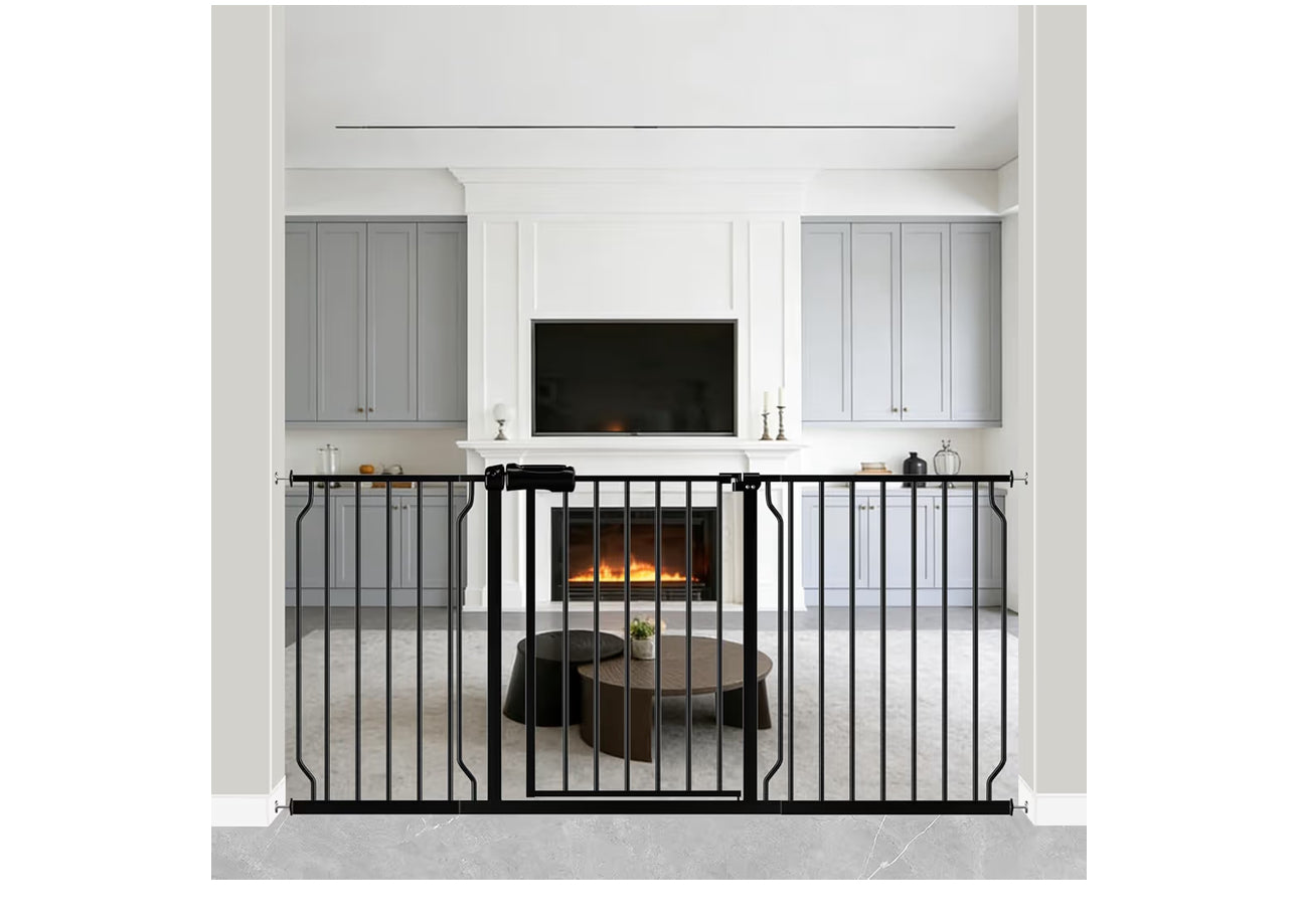 WAOWAO Baby Gate 62.19-66.92" Extra Wide Pressure Mounted Walk Through Swing Auto Close Safety Black Metal Toddler Kids Child Dog Pet Puppy For Stairs,Doorways,Kitchen