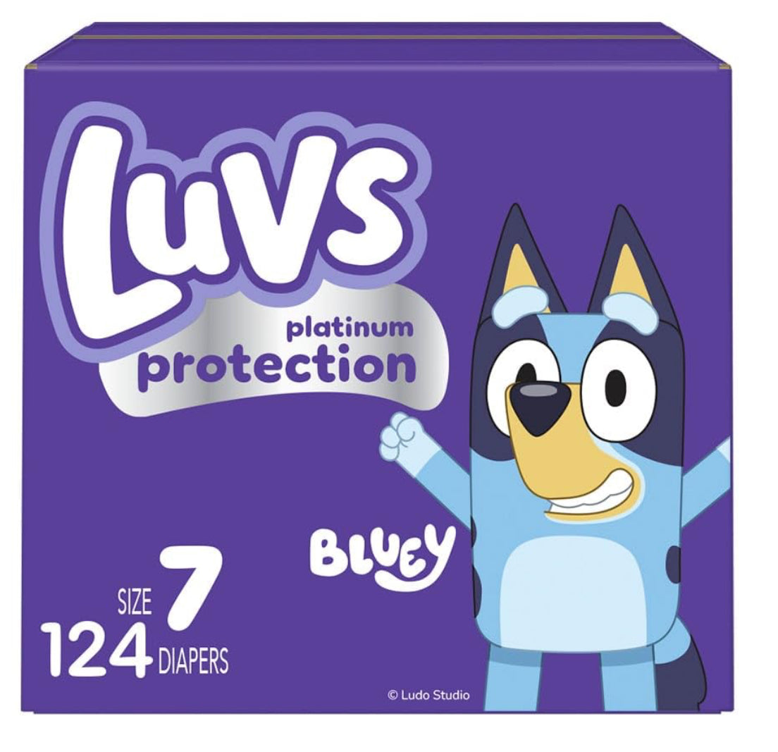 Luvs Size 7 Baby Diapers, Platinum Protection Bluey Diapers For Day & Night, Size 7, 124 Count (Packaging May Vary)