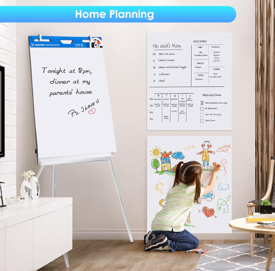 Maxtek Chart Paper 25"X30", Large Sticky Easel Pad With 4 Packs, 120 Sheets, Upgraded Big Anchor Flip Chart Paper With Super Sticky Back, Self-Stick Paper For Walls & Easels