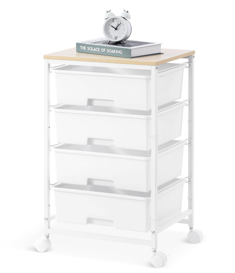 SYKIARIOL Utility Cart With 4 Drawers, Multipurpose Rolling Storage Cart With 4 Drawers And 2 Lockable Wheels, 4-Tier Rolling Storage Cart Organizer For Home Office Dorm, Bright White