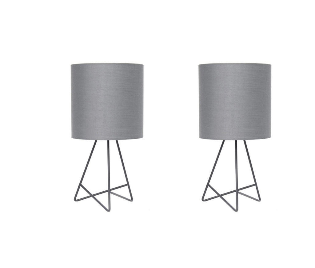 Simple Designs LT2066-GOG 14" Down To The Wire Metal Table Lamp With Fabric Shade, Gray With Gray Shade (set of 2)