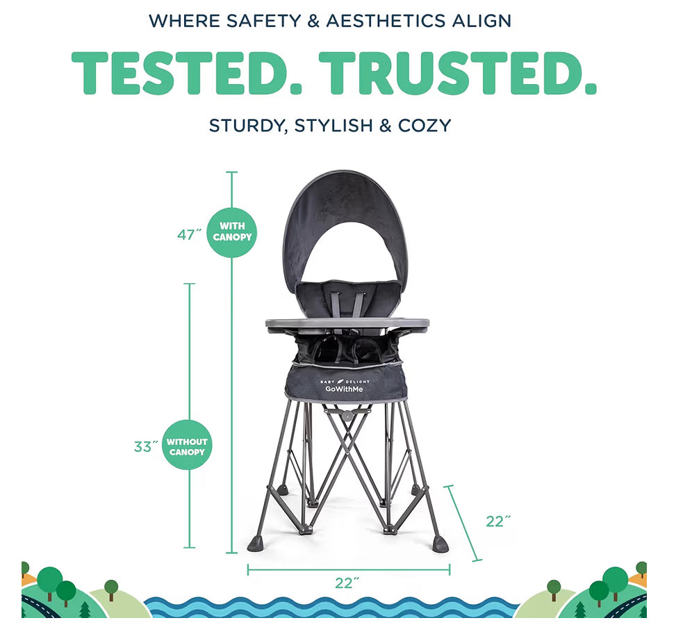 Baby Delight Go with Me Uplift Deluxe Portable High Chair | Sun Canopy | Indoor and Outdoor | Grey