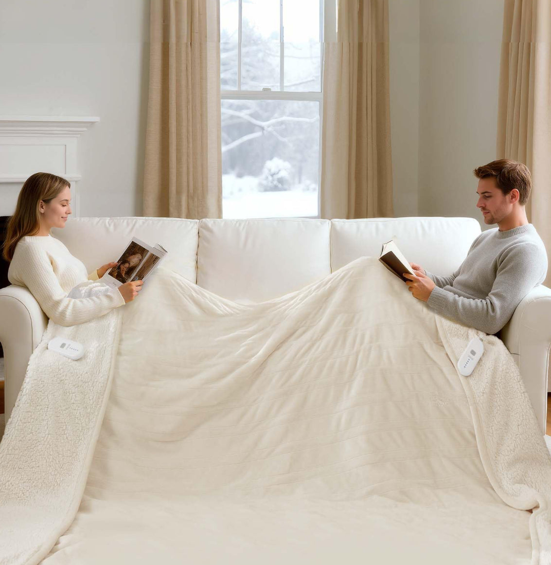 FVERWAG Electric Blanket King Size Dual Control - Heated Blanket With 5 Heat Settings, 10 Hours Auto Off, Overheat Protection, Washable Heating Blankets Gift For Mom 100" X 90", White