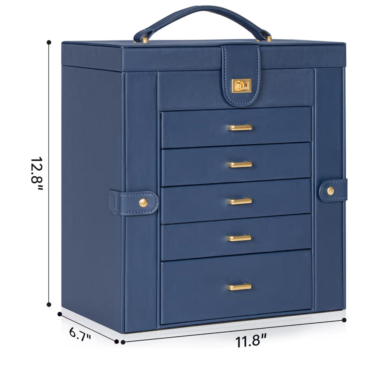 AKOZLIN Large Jewelry Box Organizer Functional Lockable With Big Mirror, Leather Jewelry Storage Case For Women Girls Ring Necklace Earring Bracelet Holder Organizer Blue