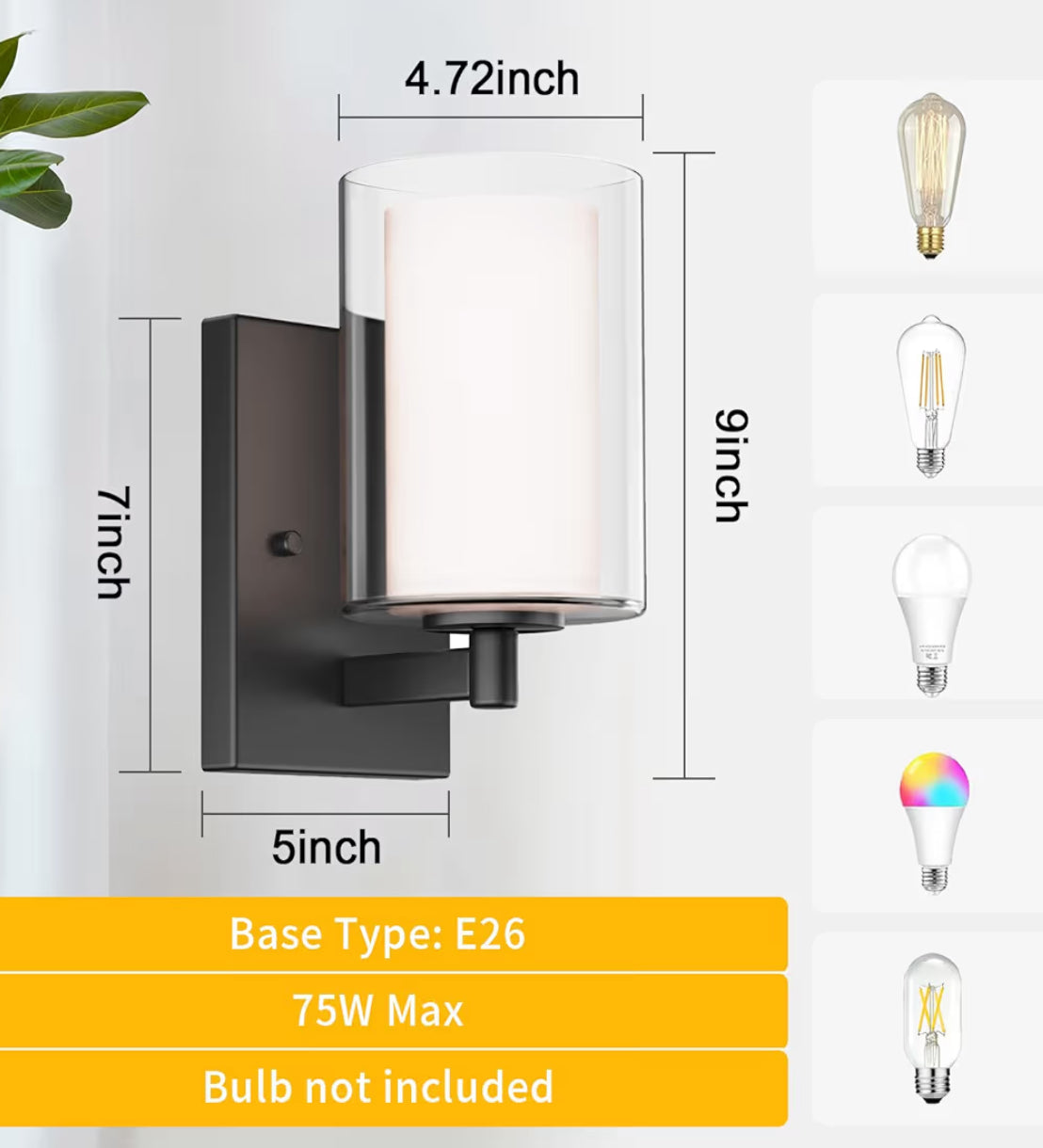 Kalium Wall Sconces Set Of Two, Modern Vanity Lights With Double Clear Glass Shade Matte Black Indoor Farmhouse Wall Lights For Bathroom Living Room Bedroom Mirror Hallway Bulb E26 Base (2PCS)