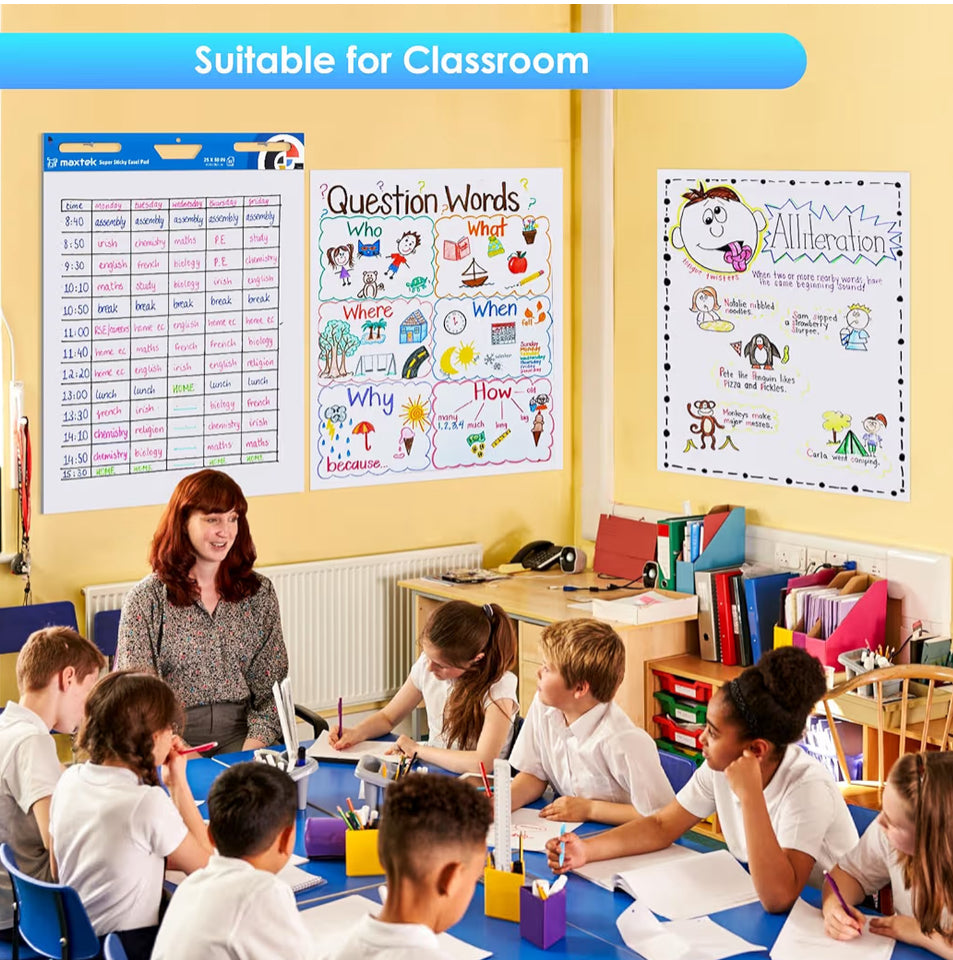 Maxtek Chart Paper 25"X30", Large Sticky Easel Pad With 4 Packs, 120 Sheets, Upgraded Big Anchor Flip Chart Paper With Super Sticky Back, Self-Stick Paper For Walls & Easels