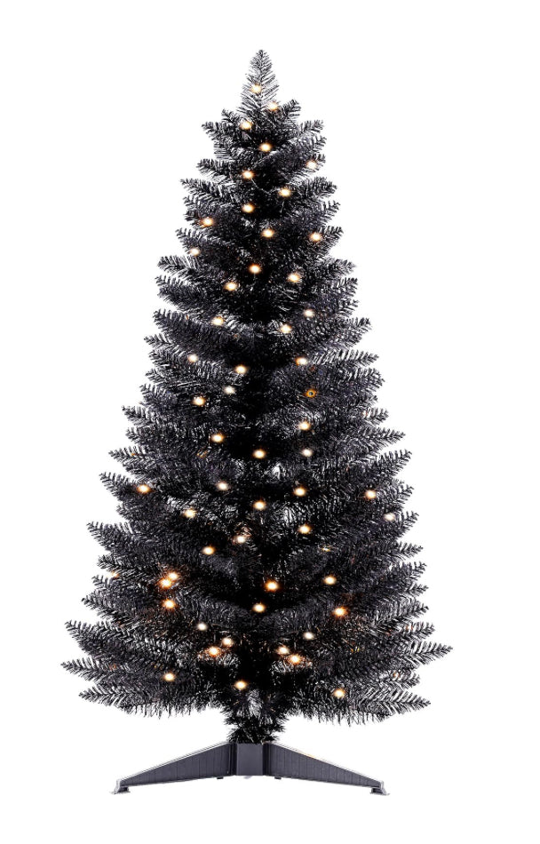 Santanelo 4ft Lighted Halloween Black Christmas Tree, Artificial Christmas Tree With Lights,Small Snowy Artificial Xmas Tree For Home, Mini Table Tree Not Pre Lite,Shops And Holiday Decoration