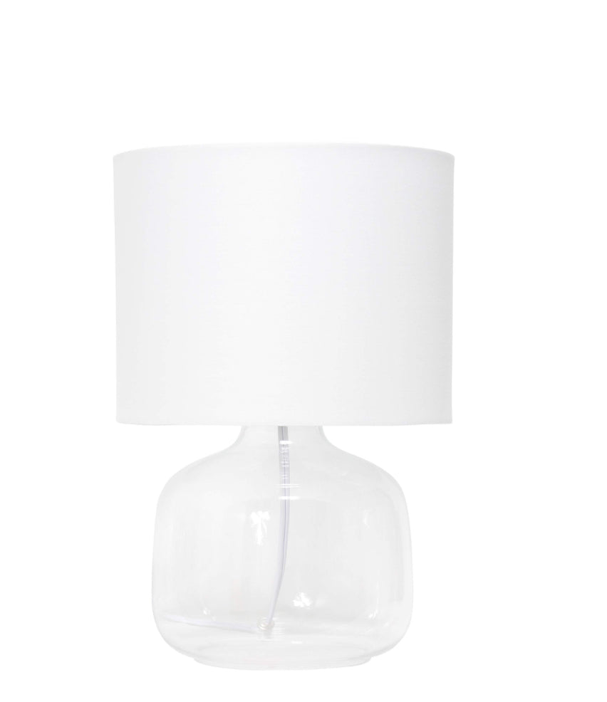 Simple Designs LT2064-CLW Clear Glass Table Lamp With White Fabric Shade