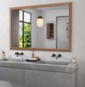 Amorho Bathroom Mirror For Wall, 60X40 Inch Walnut Wood Grain Metal Framed Mirror, HD Reflection, Hang Horizontally/Vertically, Suitable For Bedroom, Farmhouse, Bathroom, Porch