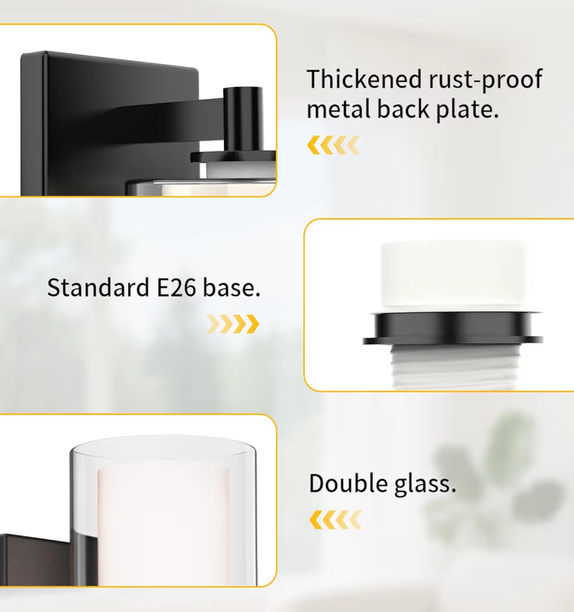 Kalium Wall Sconces Set Of Two, Modern Vanity Lights With Double Clear Glass Shade Matte Black Indoor Farmhouse Wall Lights For Bathroom Living Room Bedroom Mirror Hallway Bulb E26 Base (2PCS)