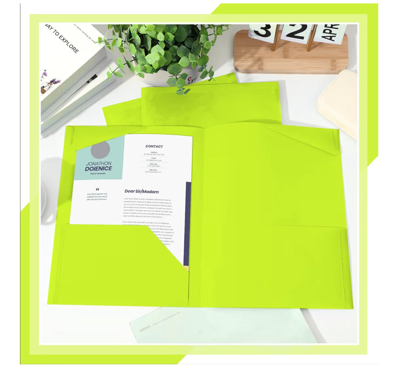 Henoyso 100 Pcs Plastic Folders With Clear Front Pockets Bulk Heavy Duty File Folders With 2 Pockets And Card Slot For Student Teacher Back To School Supplies Office Presentation (Fluorescent Green)